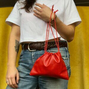 Leather evening bag / clutch / drawstring bag